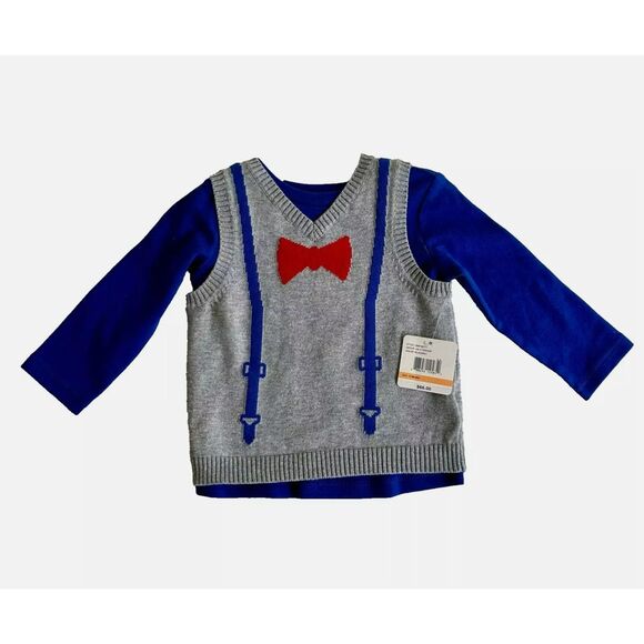 Baby Boys 3pc Christmas Outfit Sweater Vest Corduroy Pants Shirt 12M Cotton NWT - Picture 2 of 4